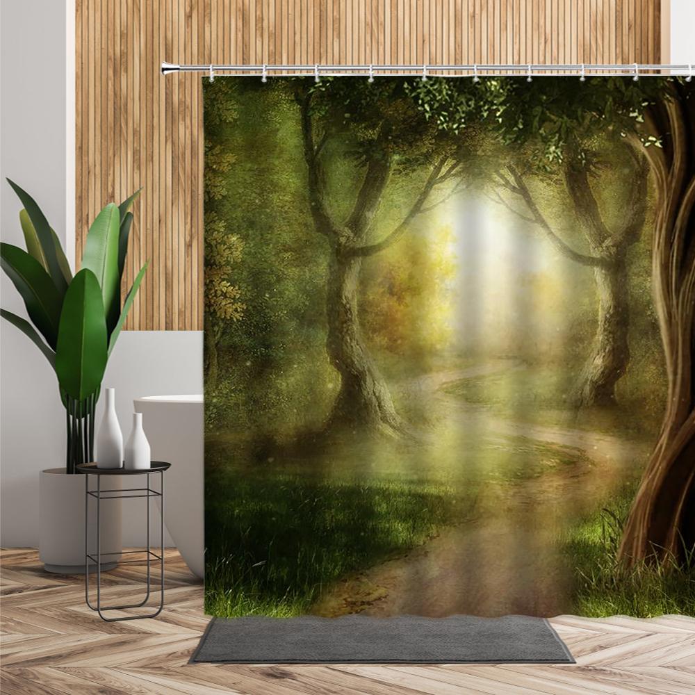 Green Jungle Shower Curtain Summer Forest Tree Bathroom Bath Decoration Home Decor Natural Landscape 3D Living Room Curtains Set