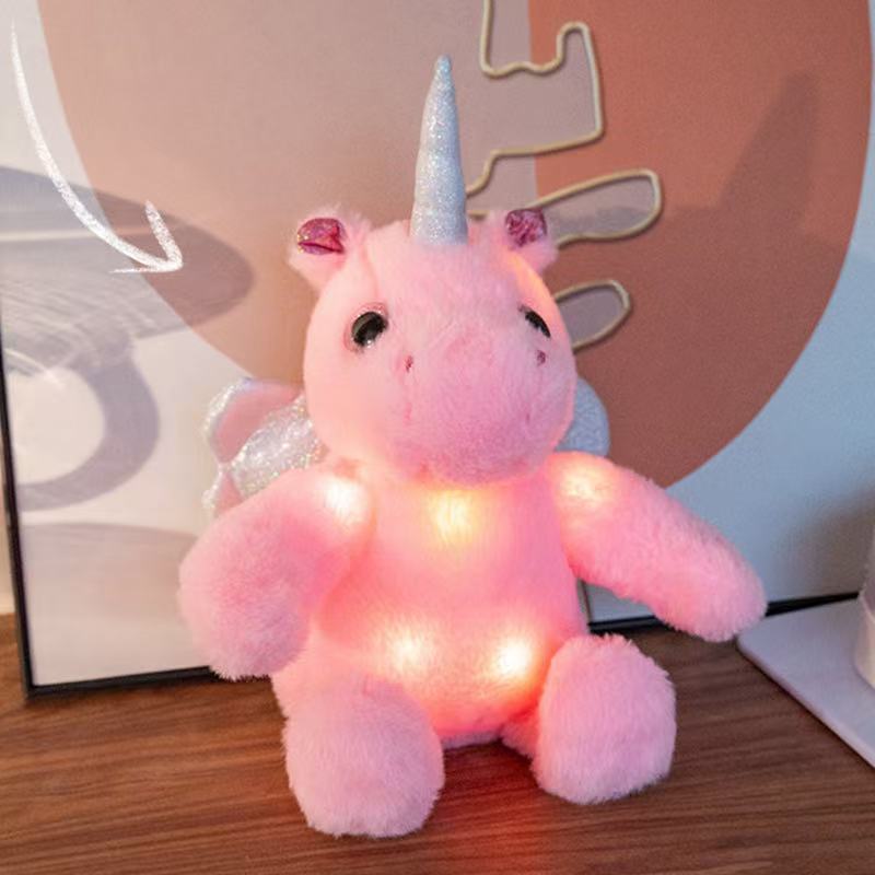 25cm Simulated Luminous Unicorn Plush Toy Filled with Plush Toys, Figurine Dolls, Cartoon Anime Cute Gifts, Children's Fun Dolls