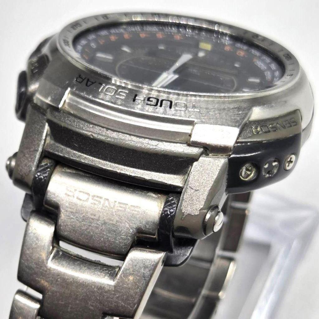 Used CASIO Casio Pro Trek PAW-5100T Solar Watch Stainless Metal Ana-Digi Men's Working Item Used008560