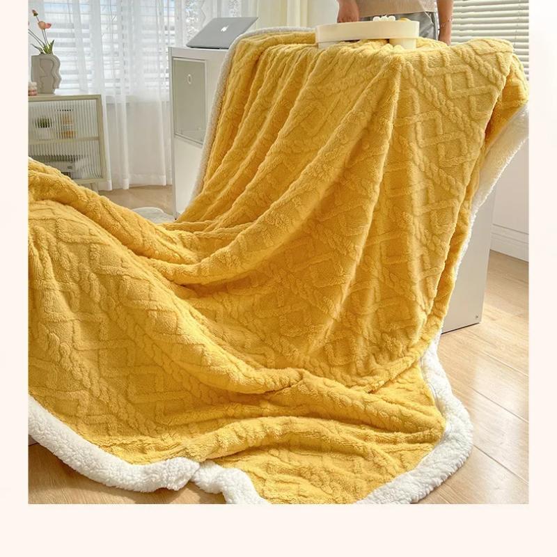 Coral Flannel Sofa Blanket Napping Office Shawl Romantic Blanket Winter Warm Cozy Shaggy Blanket-Thickene Waterproof Cushion