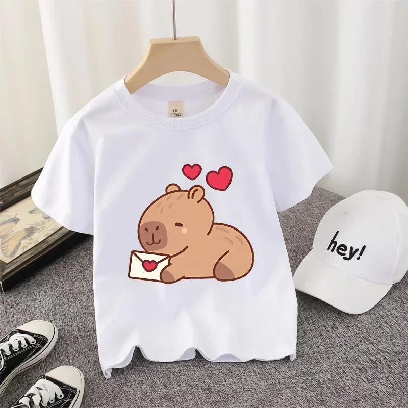 Capybara Kawaii Cartoon Print T-shirt for Boys And Girls Streetwear Casual Child's Shirt Cute Vogue Kids' Birthday Gift