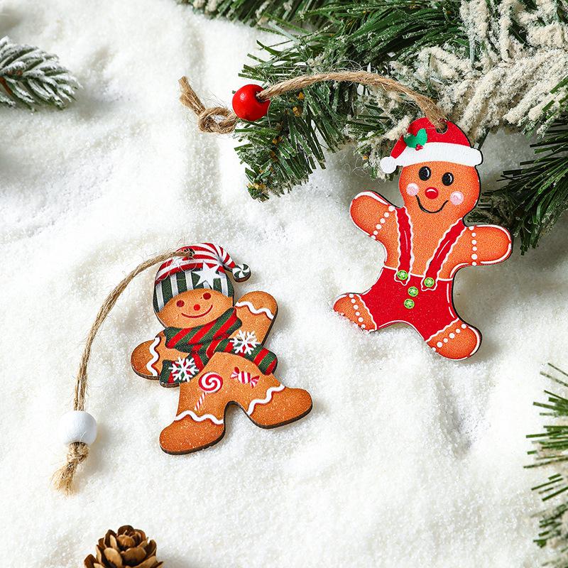 Wooden Gingerbread Man Christmas Tree Ornaments - Hanging Decorations for Home