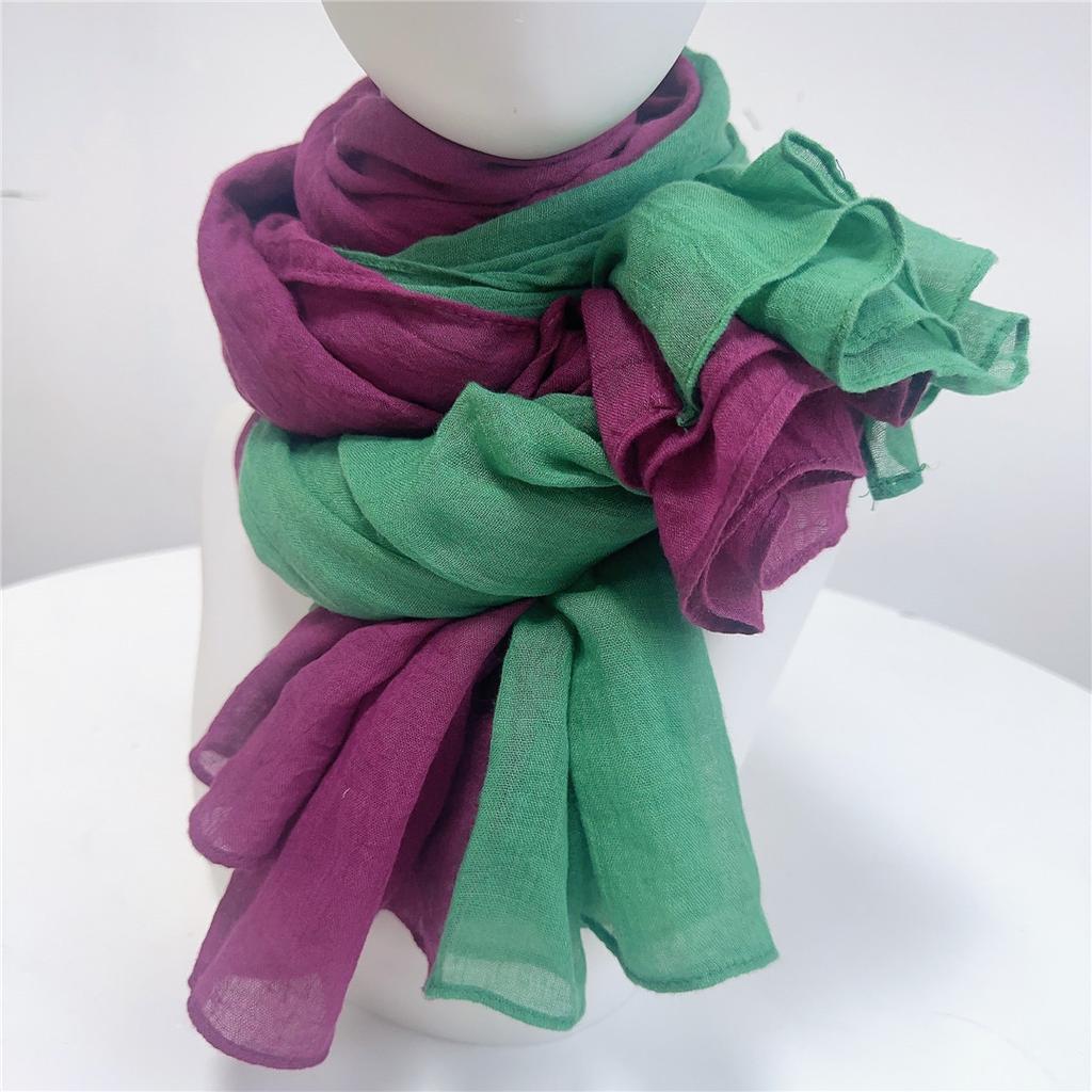 Two-Color Spliced Cotton And Linen Scarf, Very Soft To The Touch, With A Sense Of Drooping, Support