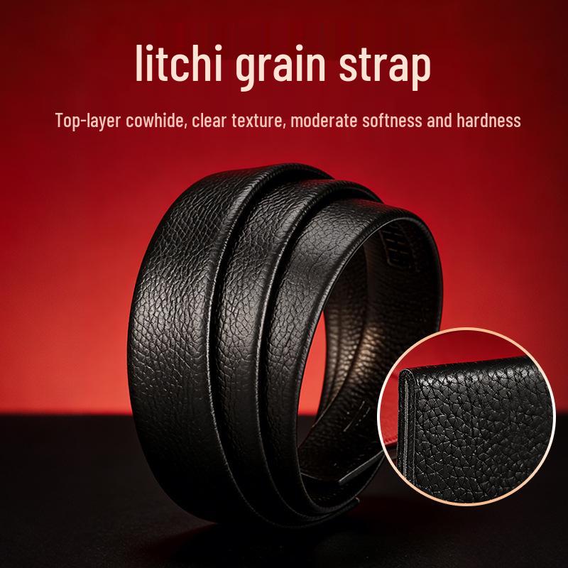 Men's Lychee Grain Leather Belt with Automatic Buckle - Casual and Versatile Style