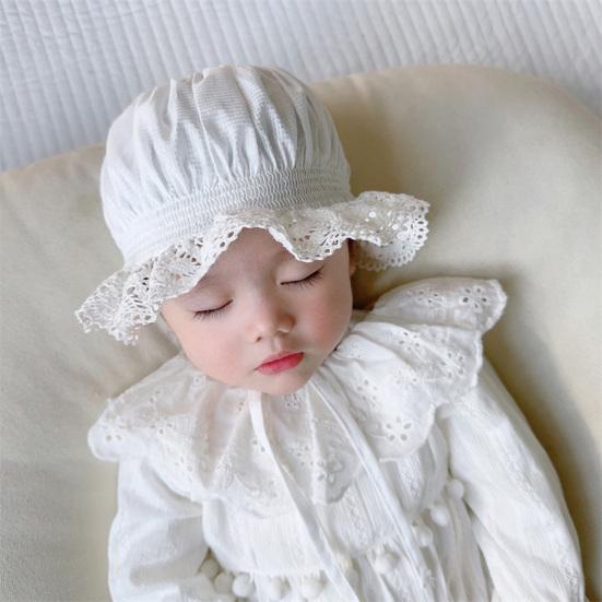 Newborn Baby Hat Lace Brim Rounded Top Solid Color Lace-up Beanie Hat Sun-Protection Accessories Cute Infant Cotton Bonnet Summer