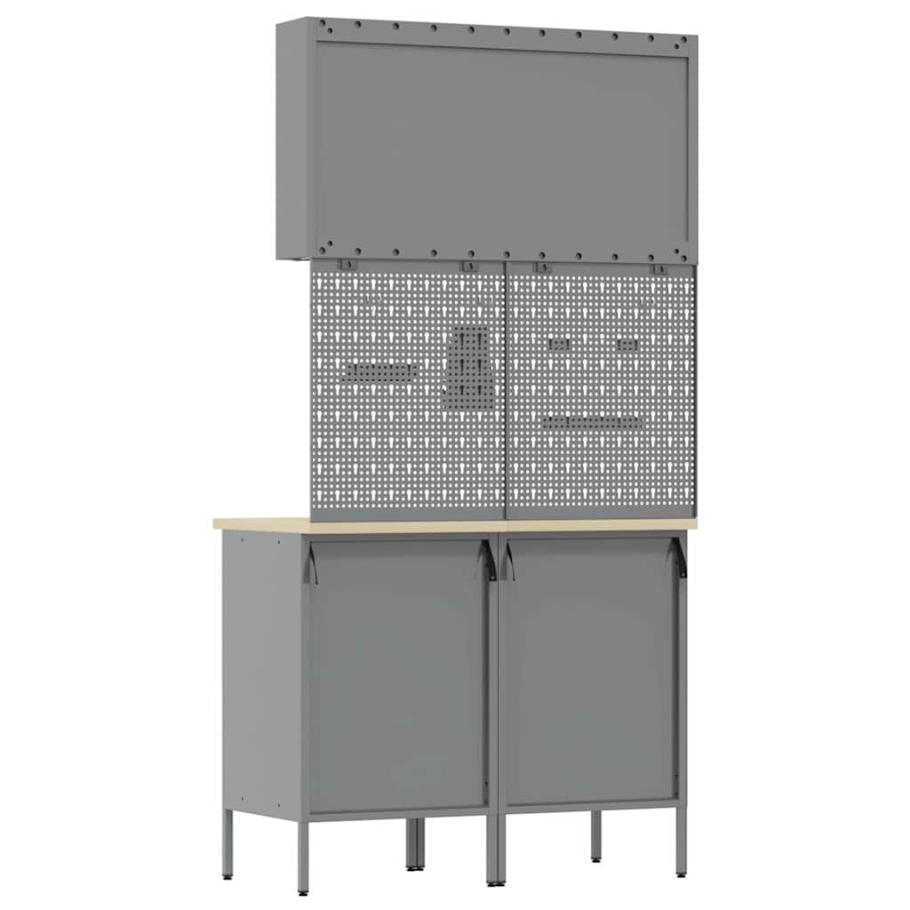 Workbench with Drawers 5 pcs Red Engineered Wood and Steel