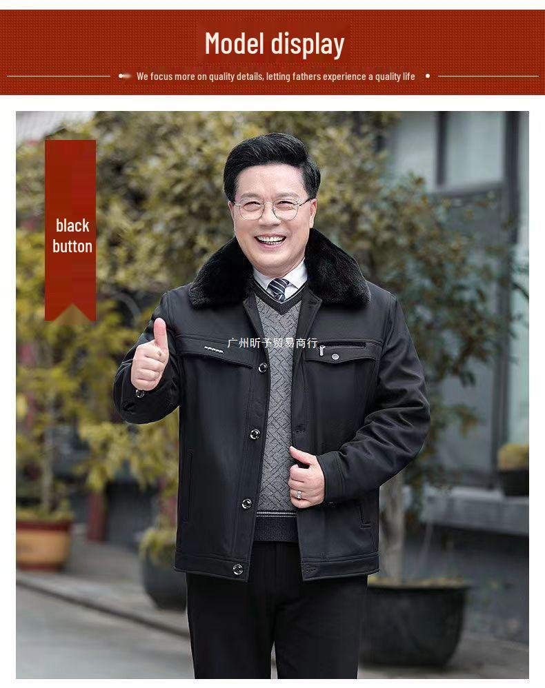 Men's Winter Coat for Seniors - Thickened Cotton Padded Jacket with Buttons for Ages 70-80