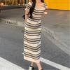 New Arrivals Open Run Women Color Block Square Neck Short Sleeve Long Dress