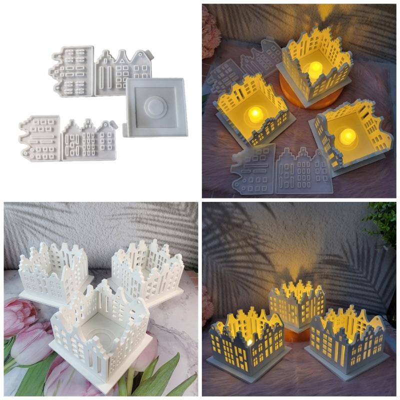 Silicone Candle Holder Molds Gothic House Resin Ornaments Molds Silicone Craft Molds Candlestick Molds for Hand-Making