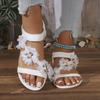 Women's Plus Size Stylish White 3D Flower Embellished Flat Sandals