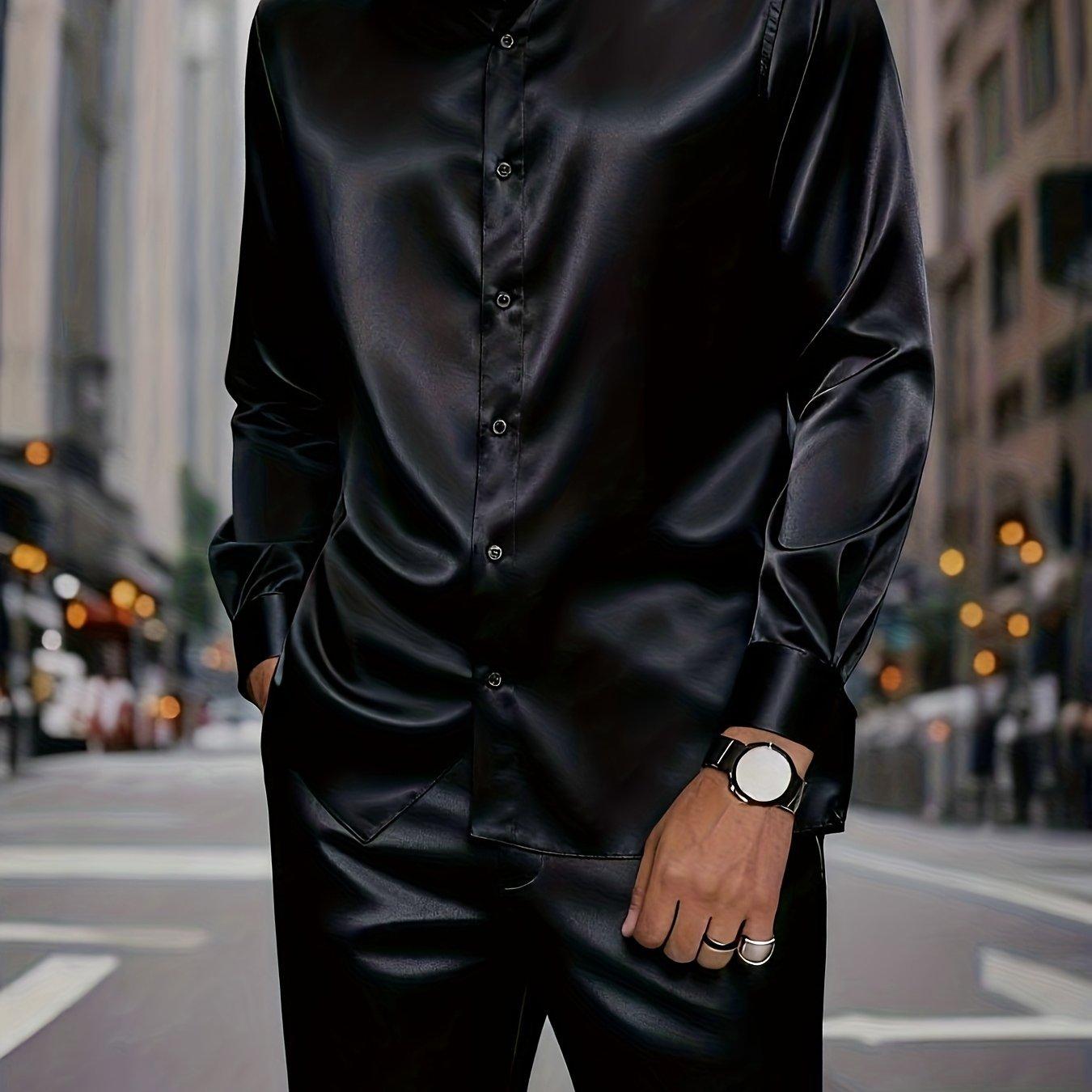 

Men s casual two-piece set: plain long-sleeved button-down shirt with a spread collar XXXL чорний