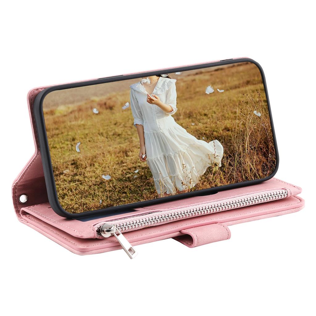 For iPhone 17 Air Wallet Case Rhombus Stitching Line PU Leather Phone Cover with Wrist Strap