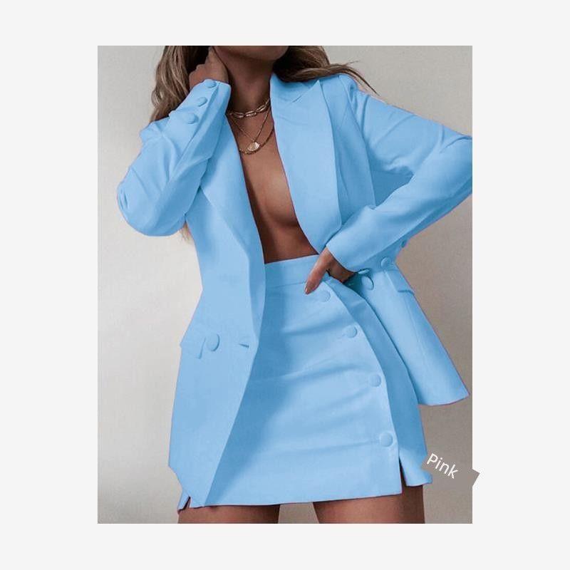 Women's Suit Spring Small Suit Pure Color Two-piece Set Suit + Short Skirt Mid-Length Dress Set Women