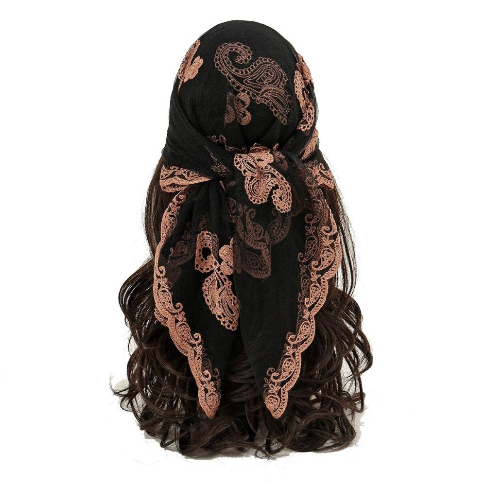 Cashew Pattern Lace Embroidery Square Scarf Embroidered Cashew Flower Bandana Spring Season Style 9