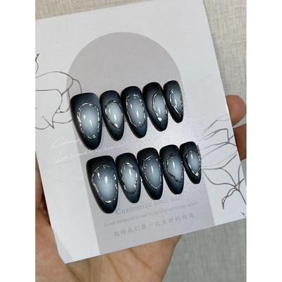 Artificial Nail Glazed Space Aurora Gradient Cat Eye Almond Phototherapy Nails Fake Nails Set With Glue Reusable Press On Nails