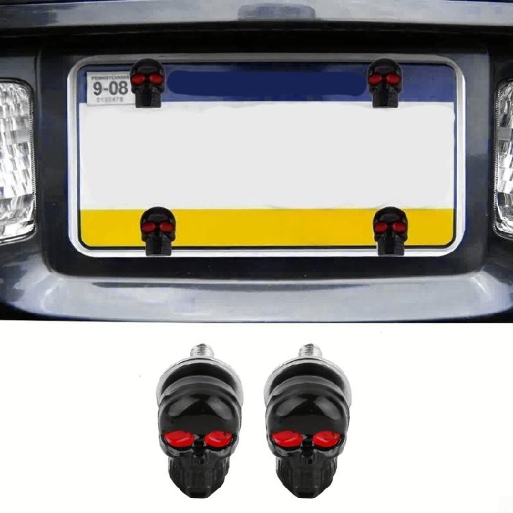Totenkopf Kennzeichenschrauben für Auto Motorrad Kunststoffkörper und Edelstahlschraube 1/4'' Befestigungskappe Schraube