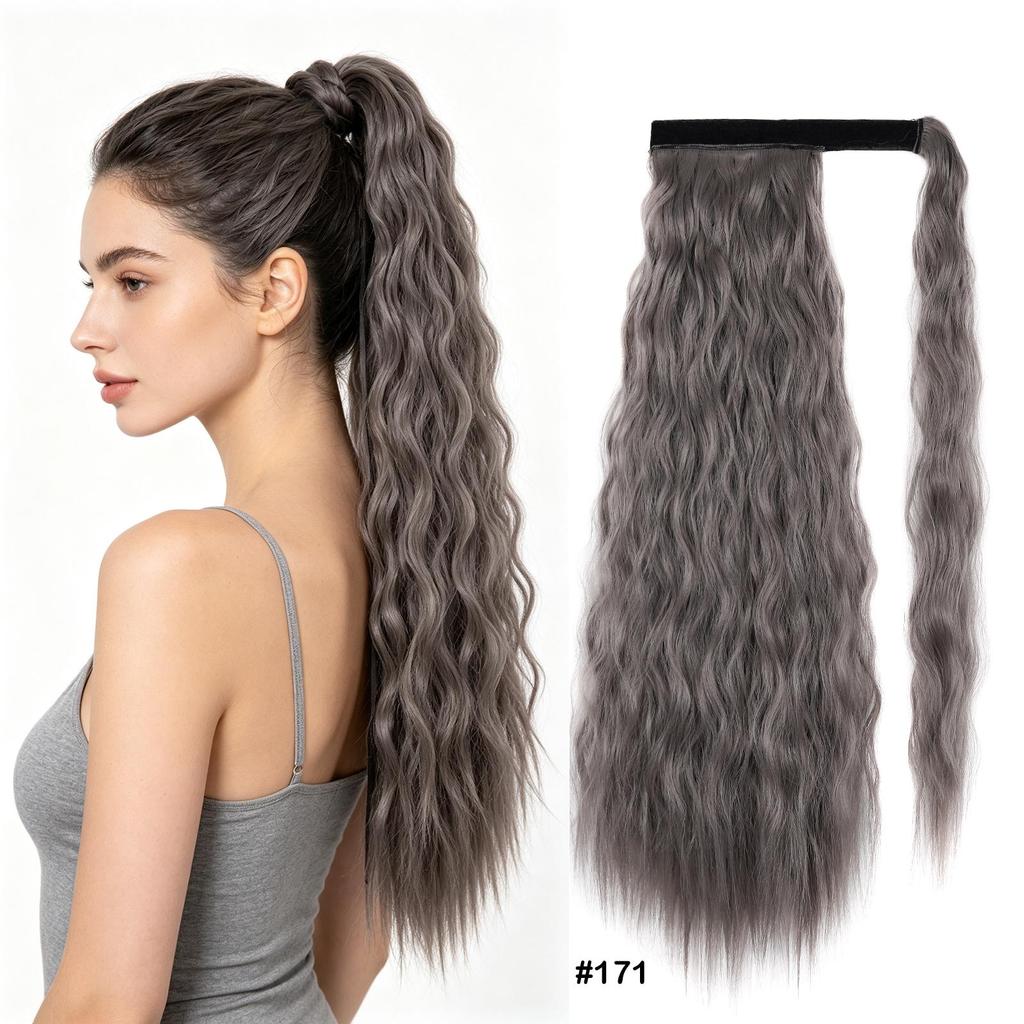 Ponytails Magic Tape Corn Wave Curly Ponytail Extension 22Inch 55cm Long Synthetic Hairpiece for Women