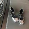 Fashion Women Split Toe Pumps Mid Heels Mary Janes Round High Heel Woman Shoes Buckle Strap Shallow Sandals Shoes Solid Color Stylish