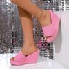Women's New Summer Square-toed, Peep-toed, Fashionable, One-line and Versatile Wedge Slippers