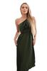 Pleated Dress with Khaki Flower