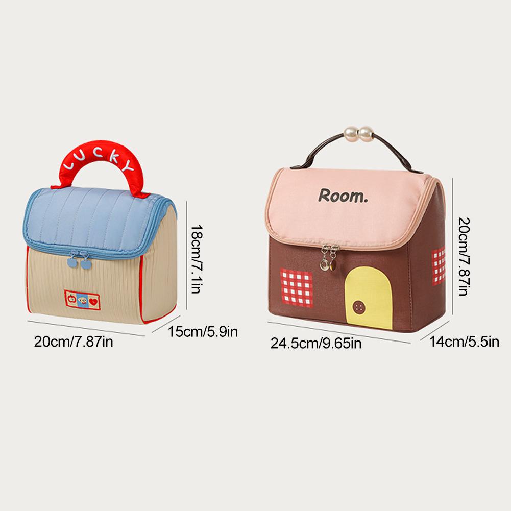 Portable Travel Cosmetic Bag with Niche Design & Cute Cartoon Pattern Storage Bags Style Large-Capacity Stylish House-Shaped Bag