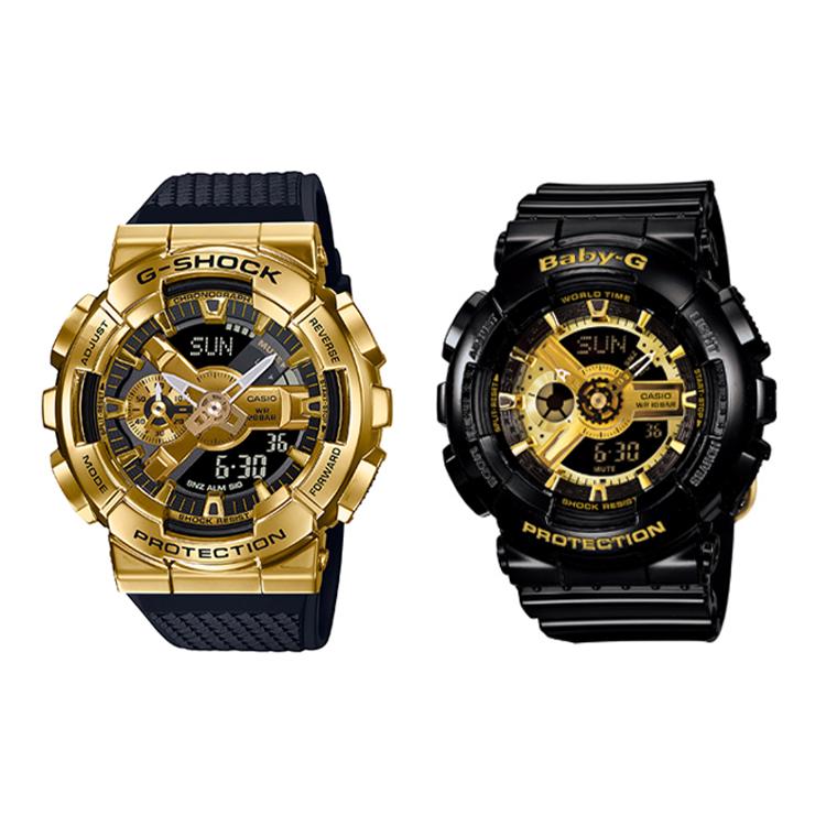 CASIO Unisex Pair Table Series Gold Watch GM-110G-1A9+BA-110-1AER