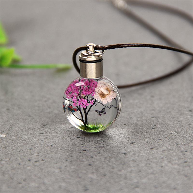 New Luminous Dried Flower Butterfly Glass Ball Women Necklace Pendant Rope Chain Necklace for Women Strip Leather Choker