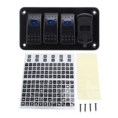 12V 24V 3-fach Wippschalter Aluminiumpanel mit Voltmeter Dual-USB-Schnellladung Multifunktional