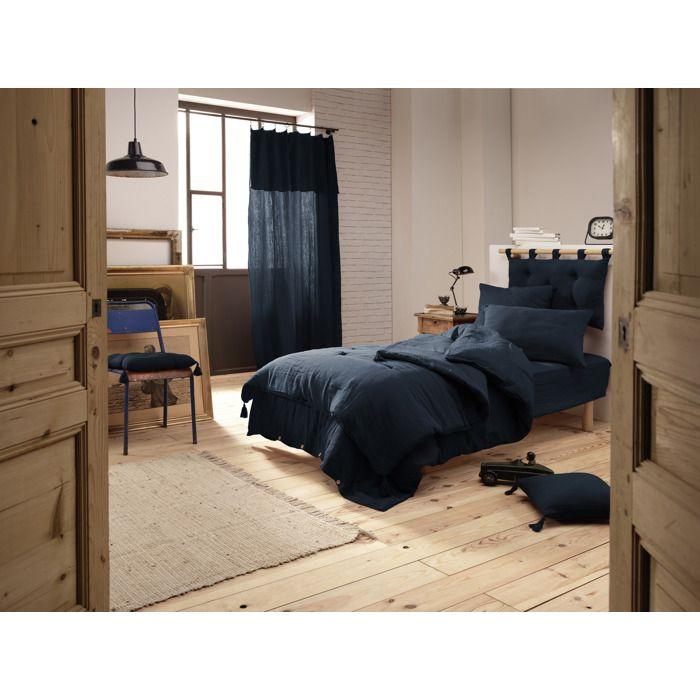 Taie D'oreiller Double Gaze Coton Gaia 80 X 80 Cm Bleu Marine