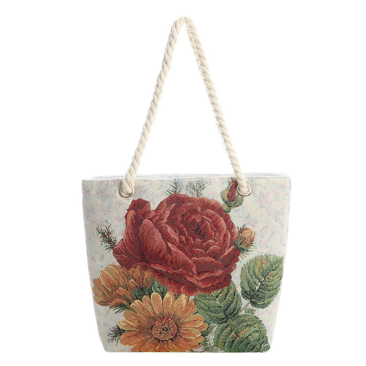 

Двусторонняя вышитая сумка-тоут из холста с потайным карманом на золотой молнии, сумка через плечо большой вместимости 35 * 32cm