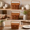 Rectangular Lidded Wicker Basket Sturdy Woven Container with Handle Easy