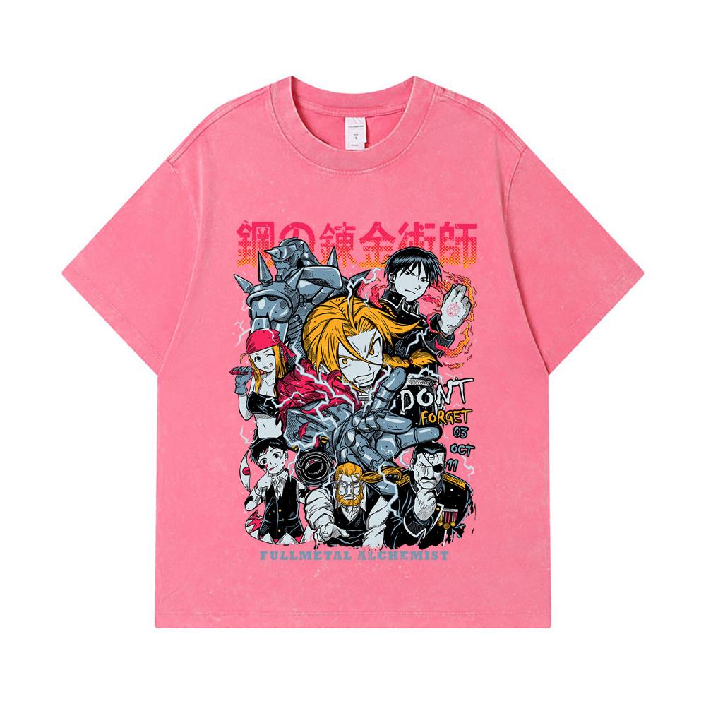 275 GSM gewaschene T-Shirts 100% Baumwolle Fullmetal Alchemist V1 Druck Unisex Schweres Baumwoll-T-Shirt