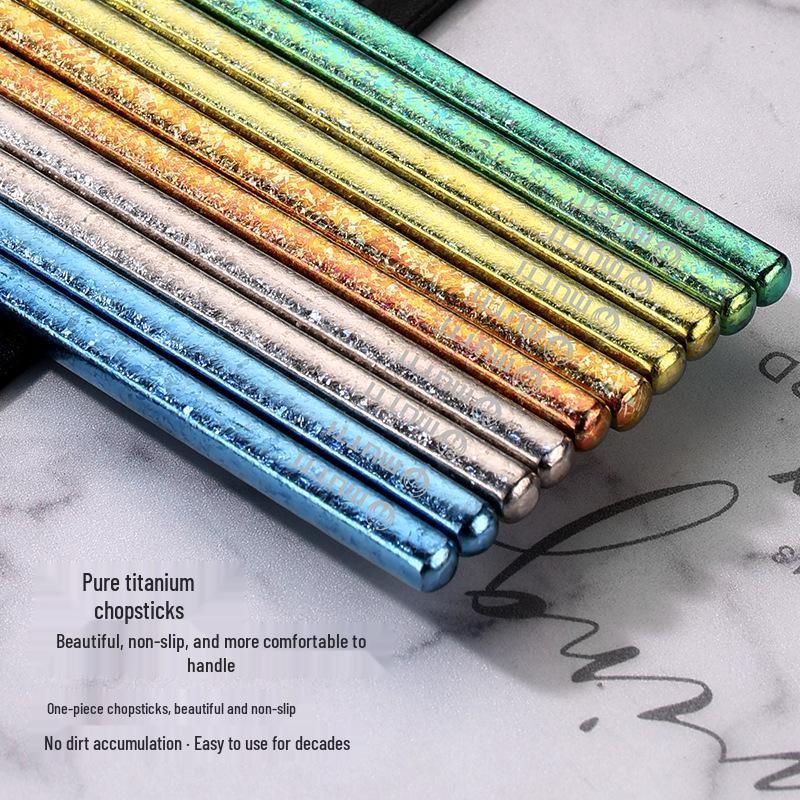 Crystalline Pure Titanium Chopsticks: Antibacterial, Mildew-Proof, Non-Slip, Heat-Resistant, Lightweight, Multicolor, Food-Grade Certified.