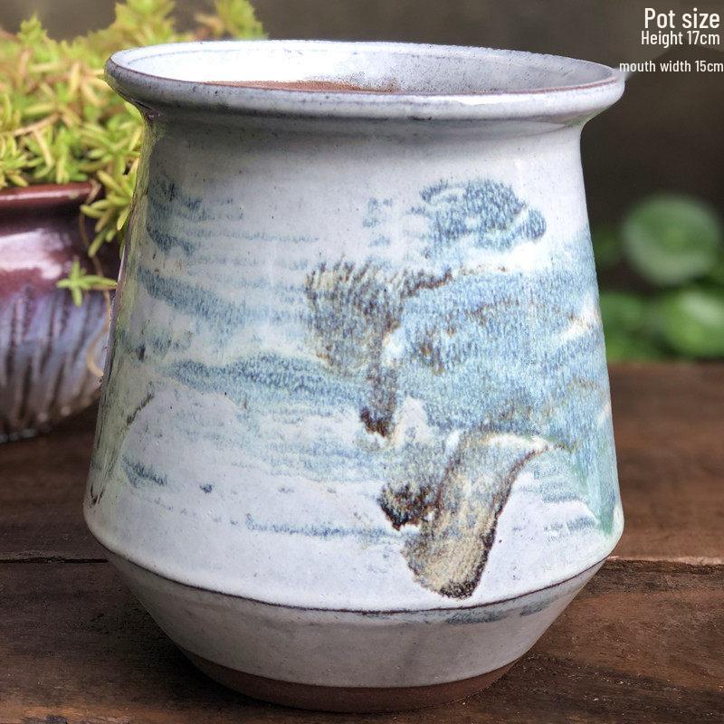 Handmade Medium-Sized Ceramic Pot with Feet – Succulent Planter in Breathable Colored Glaze Coarse Pottery.