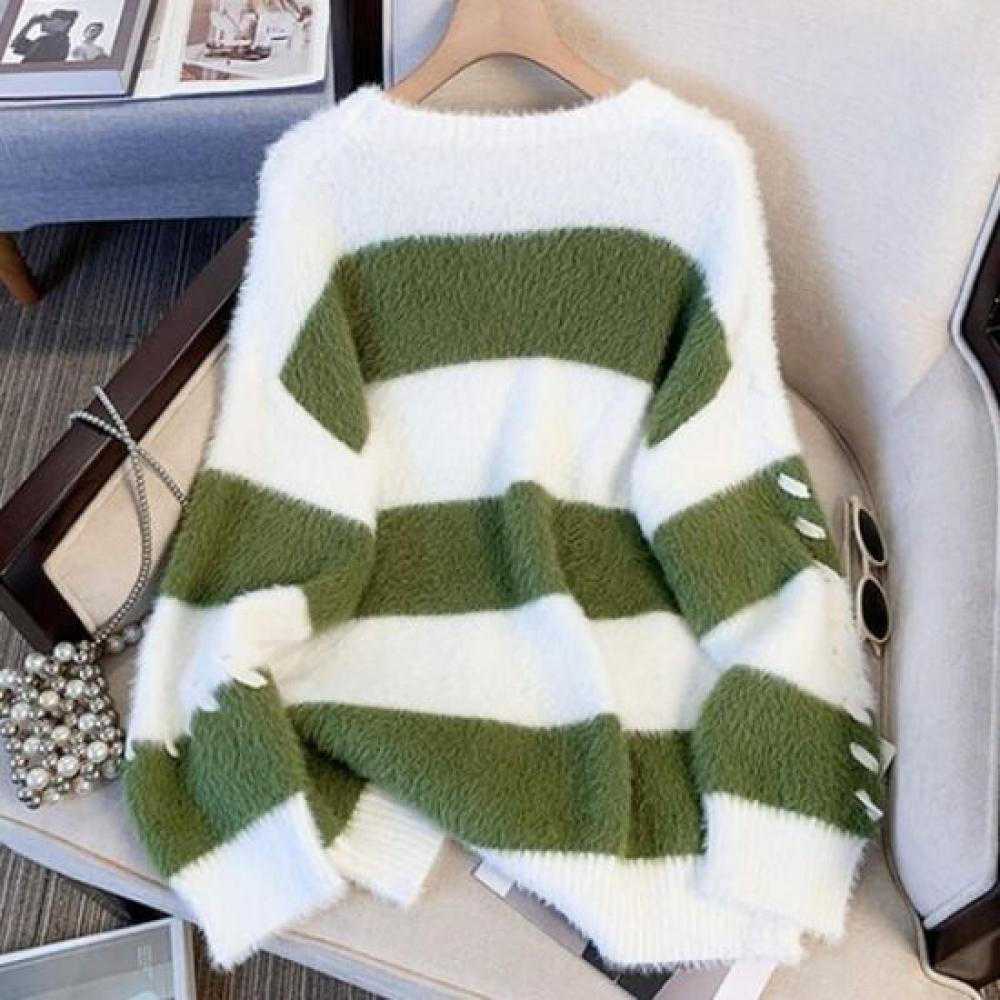 Navava Men Color Block Striped Mink Long Sleeve Knit Sweater Nk2681