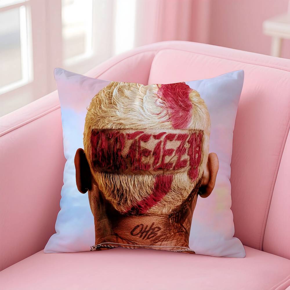 Hot New Chris Brown Rapper Pillow Case Safe Custom Photo Pillow, Anti-fade Brushed Fleece Cushion, Maternal & Infant Safe.