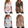 Women Summer T-shirt Flower Print V Neck Short Sleeves Loose Vintage Daily Wear Mid Length Plus Size Women Top Female Clothes