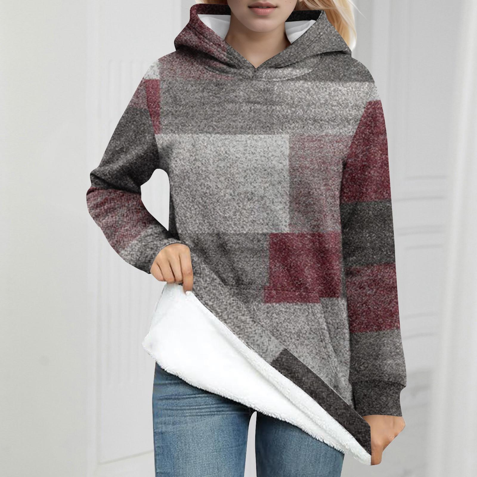 

Женская повседневная модная зимняя однотонная плюшевая толстовка с круглым вырезом XL винный