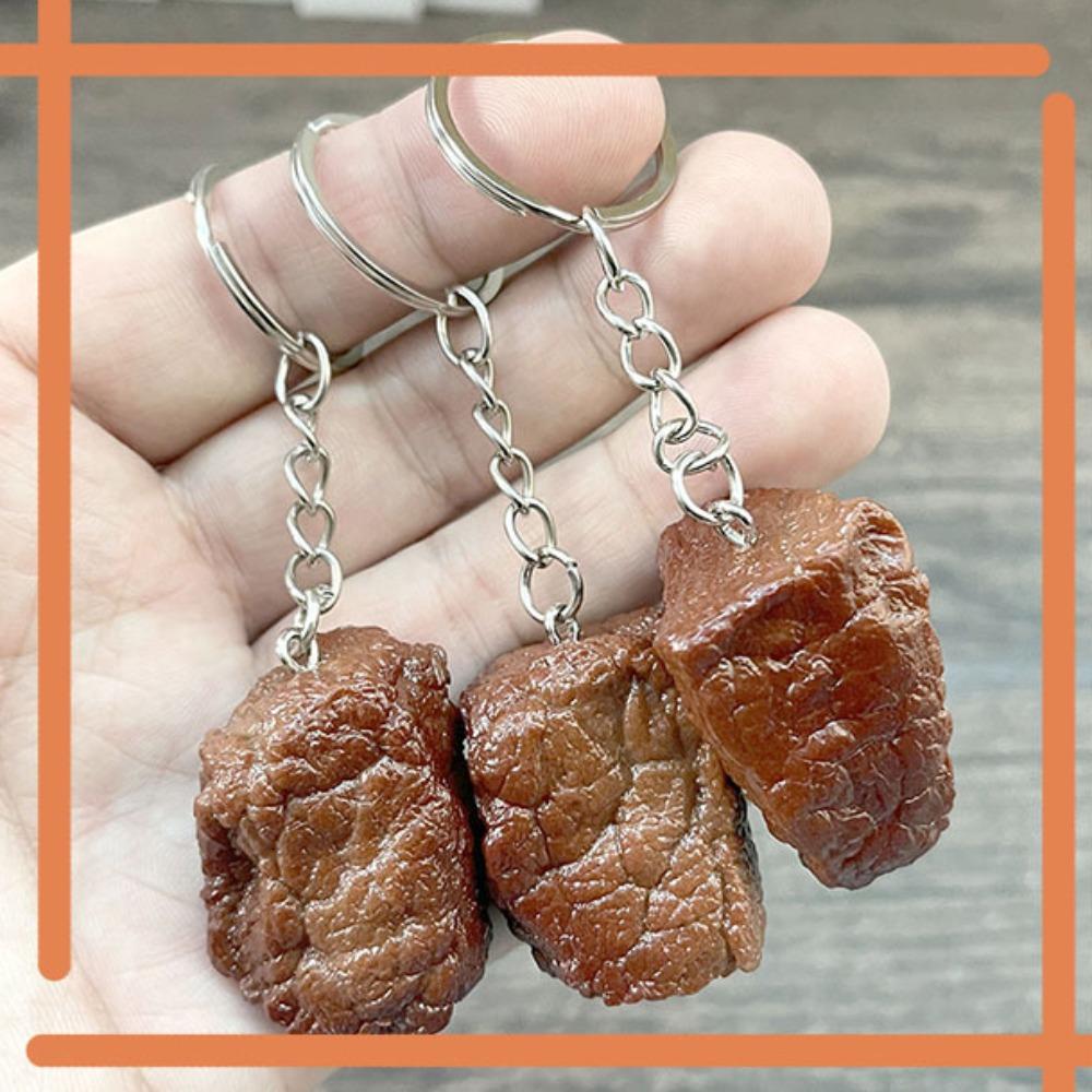 Simulation Beef Block Beef Keychain PVC Simulation Food Keychain Beef Cubes Keyring  Bag Pendant