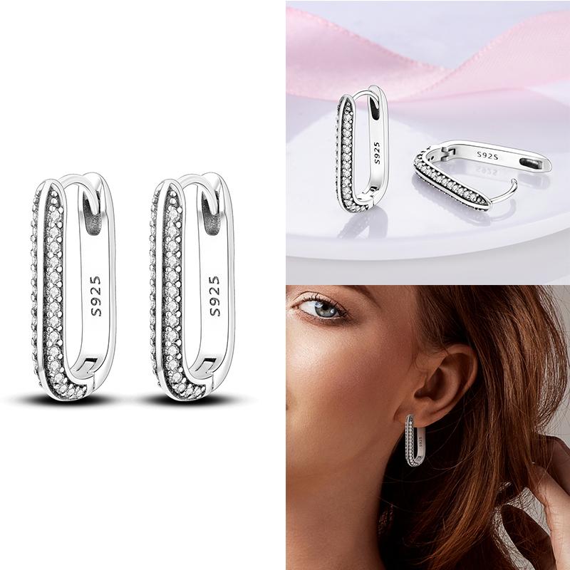 Genuine 925 Silver Love Feather Earrings Fit Original Charms Hoop For Women Girls Stud Earring Fine Jewelry Gifts