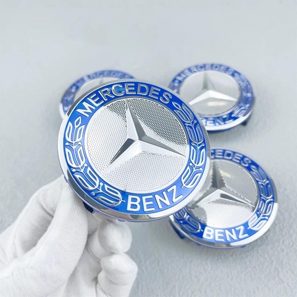 4 stycken 75MM Blå fälgkåpa Emblem märke för Mercedes Benz C180 C200 E200 E260 E300 ML350 A1714000025 W230 W210 W211 W221 W219