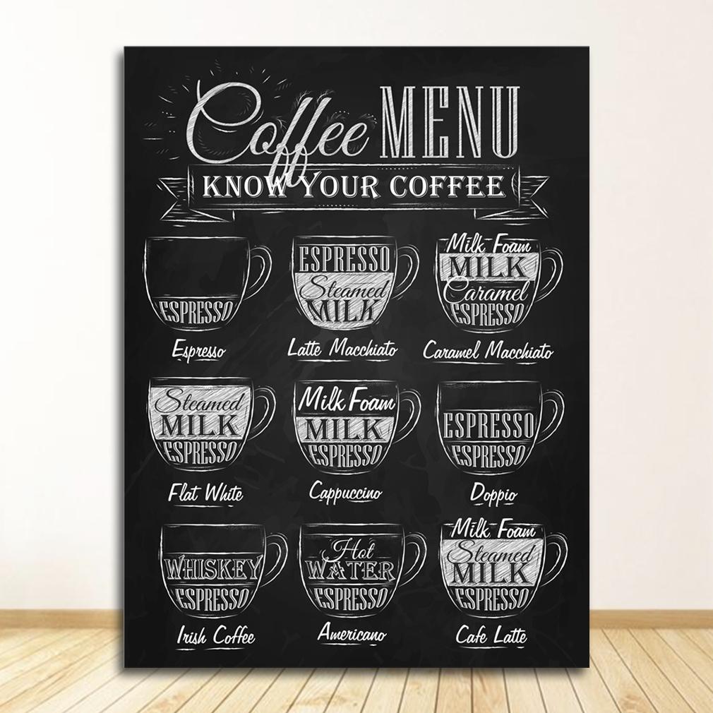 Painting Retro Wall Picture Coffee Shop Decoration Coffee Menu Prints Vintage Style Chalkboard Poster Cafe Wall Art Decor Canvas