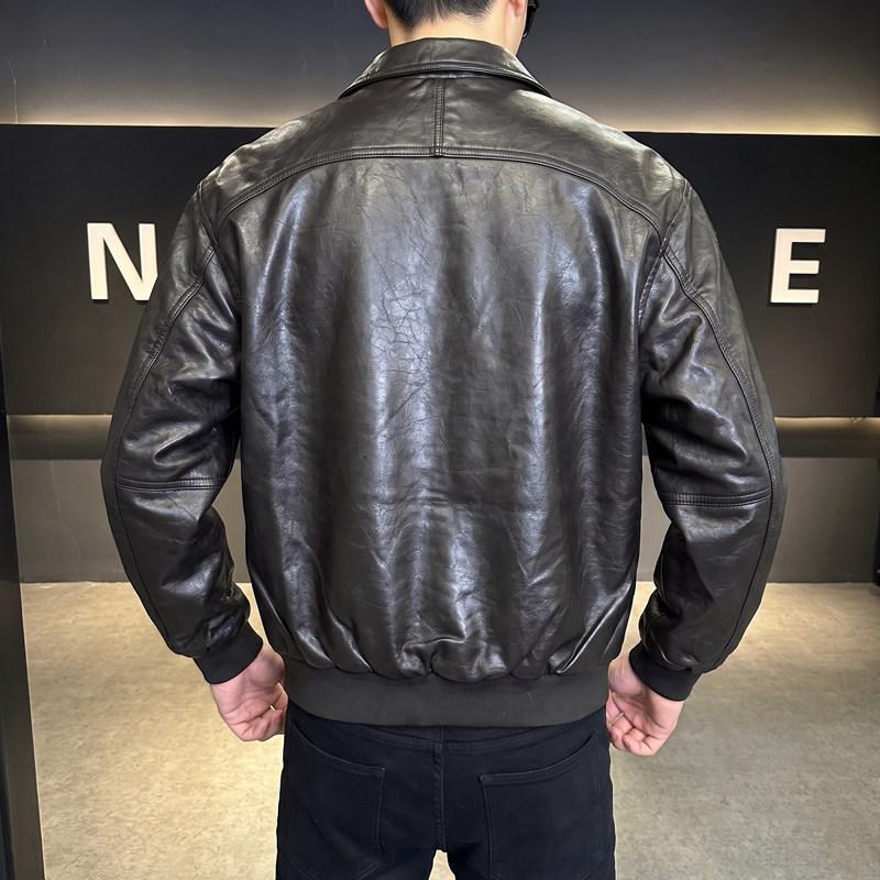 American retro high street old washed PU leather jacket men's autumn and winter new trendy brand fashion casual coat