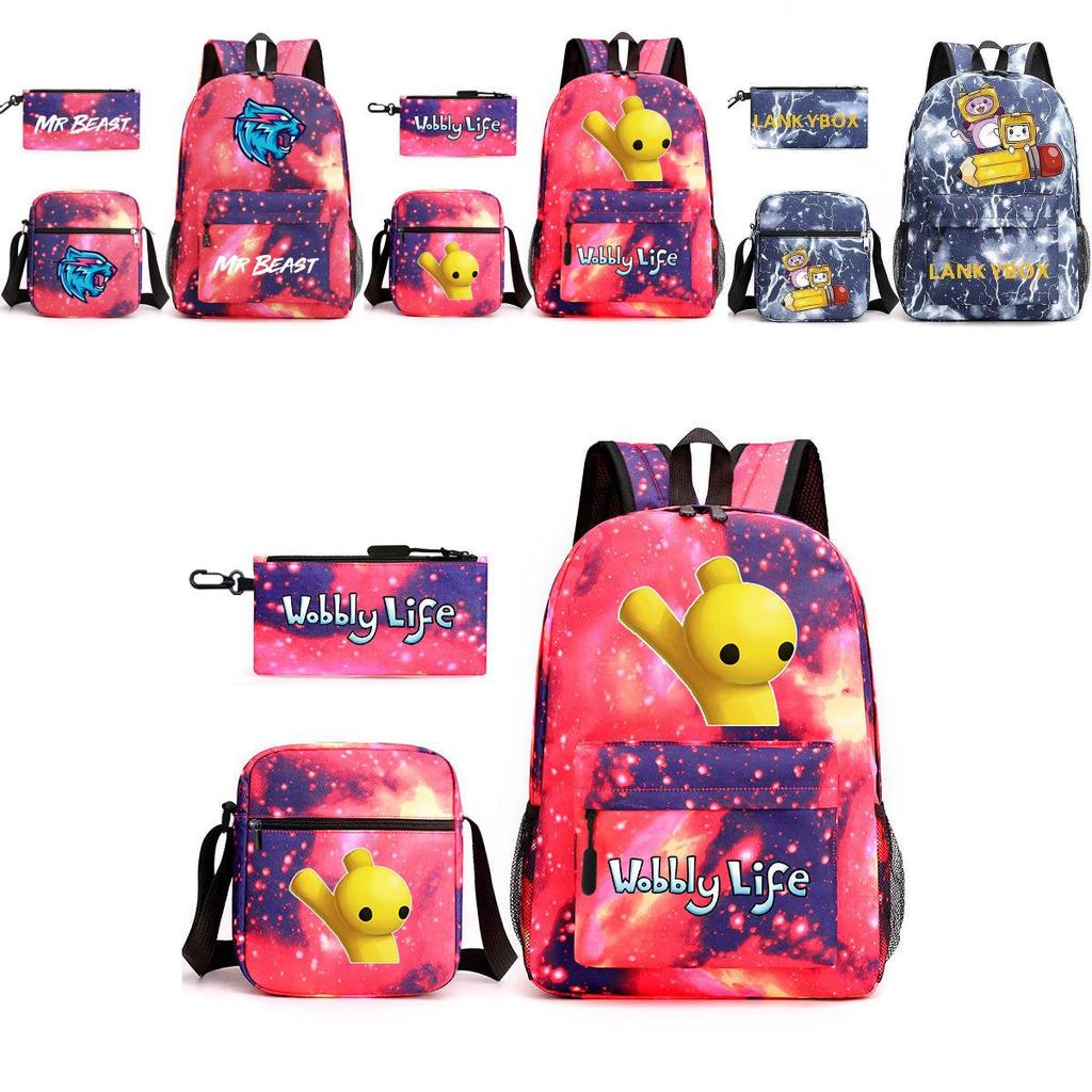 Mr Beast Lightning Cat Dreiteiliges Rucksackset für die Schule mit niedlichem und lustigem Design