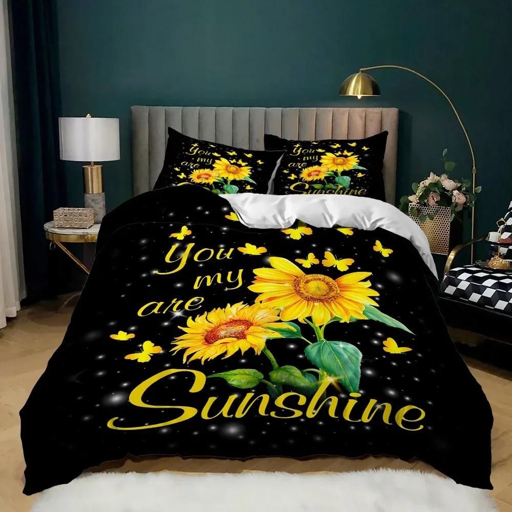 Sunflower Cow Bedding Set Kids Yellow Floral Cattle Duvet Cover King/Queen Size for Girls Teens,Western Bull Decor Quilt Cover