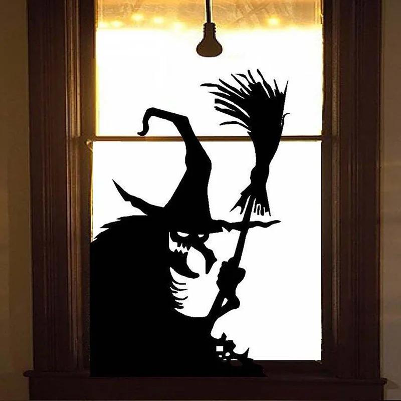 1Pcs Halloween Door Window Decoration Sticker Scary Witch Ghost Horror Party Supplies Window Decoration Static PVC Wall Stickers