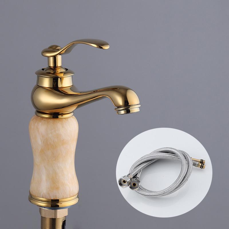 Evropská starožitná růžově zlatá a nefritová magická lampa umyvadlová baterie - Horká/studená směšovací