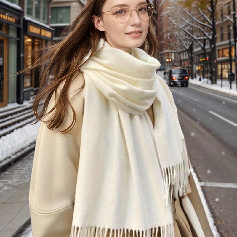 1pc Women's Fringe Cashmere Scarf, Thick Warm Shawl, Solid Colored, Multifunctional Neck Warmer, Autumn/Winter