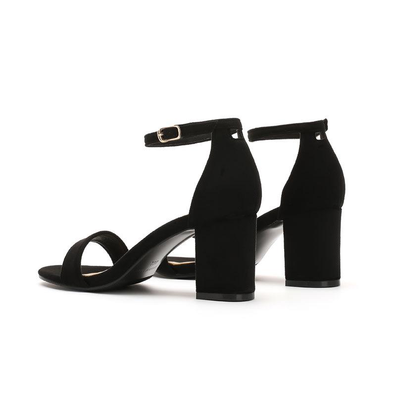 Fashion Black Suede High Heel Sandals for Women Comfortable Strappy Block Heel Open Toe Summer