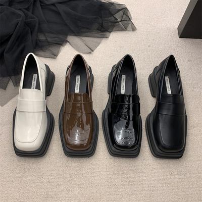 British Style Platform Square Head Retro Loafers Women'S French Muffin And Women'S Small Leather Shoes